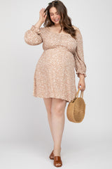 Taupe Floral 3/4 Sleeve Maternity Plus Dress