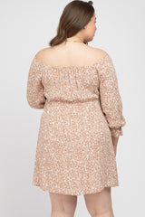 Taupe Floral 3/4 Sleeve Maternity Plus Dress