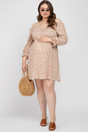 Taupe Floral 3/4 Sleeve Maternity Plus Dress