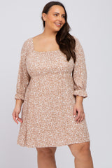 Taupe Floral 3/4 Sleeve Plus Dress