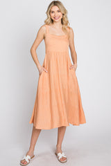 Peach A-Line Maternity Midi Dress