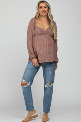 Mauve Floral Sweetheart Neck Maternity Top