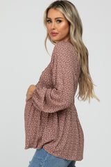 Mauve Floral Sweetheart Neck Maternity Top