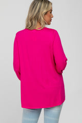 Fuchsia V-Neck Ruffle Accent Maternity Long Sleeve Top