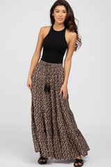 Black Floral Tiered Maxi Skirt