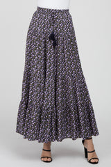 Black Lavender Floral Tiered Maxi Skirt