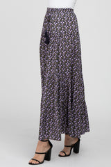 Black Lavender Floral Tiered Maxi Skirt