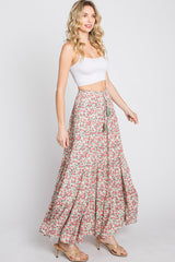 Sage Floral Tiered Maxi Skirt