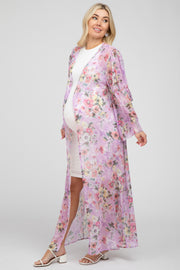 Lavender Floral Long Chiffon Maternity Cover Up