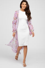 Lavender Floral Long Chiffon Maternity Cover Up