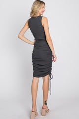 Charcoal Sleeveless Ruched Side Tie Dress