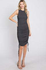 Charcoal Sleeveless Ruched Side Tie Dress