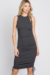 Charcoal Sleeveless Ruched Side Tie Dress