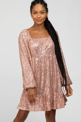 Pink Sequin Balloon Sleeve Dress