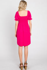 Fuchsia Smocked Puff Sleeve Dress