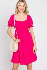 Fuchsia Smocked Puff Sleeve Dress