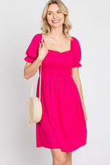 Fuchsia Smocked Puff Sleeve Dress