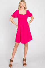 Fuchsia Smocked Puff Sleeve Dress