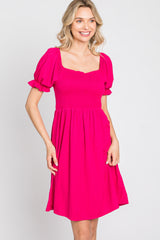 Fuchsia Smocked Puff Sleeve Dress