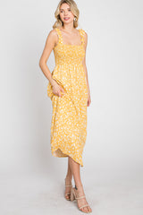 Yellow Floral Smocked Midi Dress