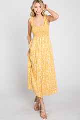 Yellow Floral Smocked Midi Dress