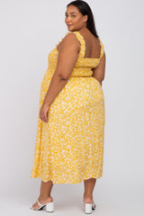 Yellow Floral Smocked Maternity Plus Midi Dress