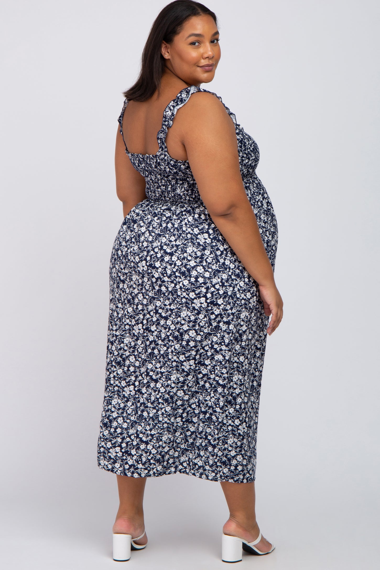 Navy blue floral dress best sale plus size