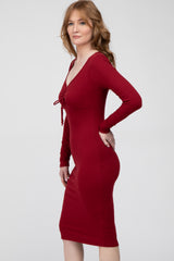 Burgundy Ribbed Front Maternity Midi Dress