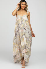 Grey Floral Front Tie Empire Maxi Dress