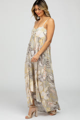 Grey Floral Front Tie Empire Maxi Dress