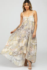 Grey Floral Front Tie Empire Maxi Dress