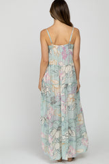 Light Blue Floral Front Tie Empire Maternity Maxi Dress