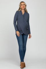 Navy Soft Ribbed Knit Maternity Wrap Top