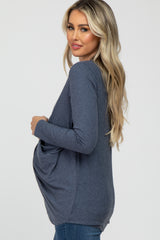 Navy Soft Ribbed Knit Maternity Wrap Top