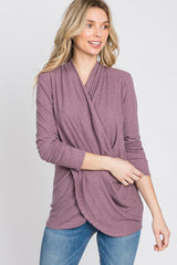 Purple Soft Ribbed Knit Maternity Wrap Top