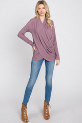 Purple Soft Ribbed Knit Wrap Top