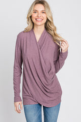 Purple Soft Ribbed Knit Wrap Top