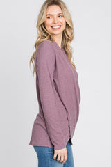 Purple Soft Ribbed Knit Wrap Top