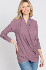 Purple Soft Ribbed Knit Wrap Top