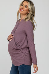 Purple Soft Ribbed Knit Maternity Wrap Top