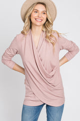 Light Pink Soft Ribbed Knit Wrap Top