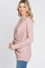 Light Pink Soft Ribbed Knit Wrap Top