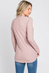 Light Pink Soft Ribbed Knit Wrap Top