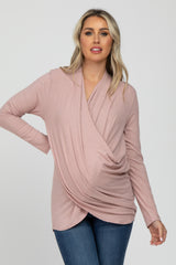 Light Pink Soft Ribbed Knit Maternity Wrap Top