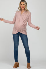 Light Pink Soft Ribbed Knit Maternity Wrap Top