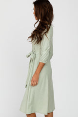 Mint Green Ribbed Polka Dot Waist Tie Midi Dress