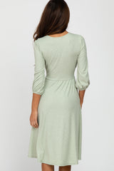 Mint Green Ribbed Polka Dot Waist Tie Midi Dress