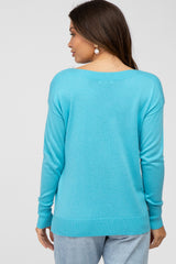 Aqua Ribbed Trim Side Slit Maternity Top