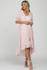 Light Pink Floral Tassel Front Maternity Cover Up