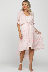 Light Pink Floral Tassel Front Maternity Cover Up